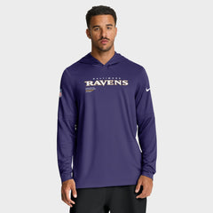 Baltimore Ravens Sideline Pure Fury Performance Long Sleeve Hoodie T-Shirt Purple