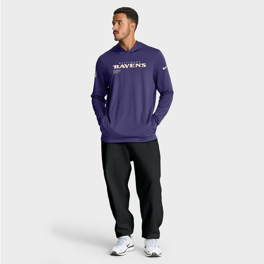Baltimore Ravens Sideline Pure Fury Performance Long Sleeve Hoodie T-Shirt Purple