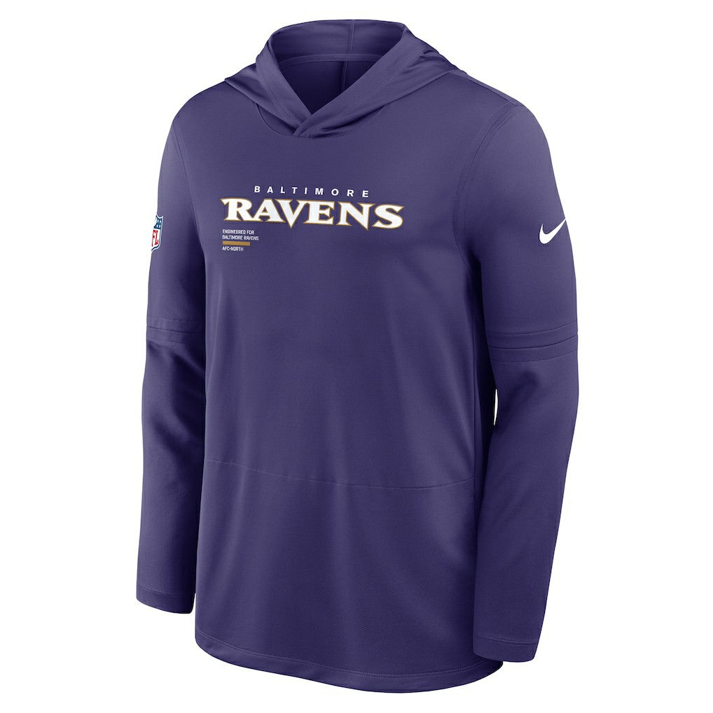 Baltimore Ravens Sideline Pure Fury Performance Long Sleeve Hoodie T-Shirt Purple