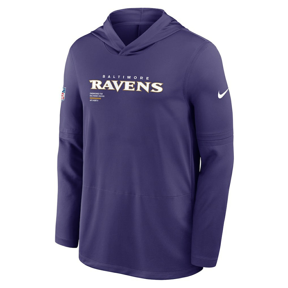 Baltimore Ravens Sideline Pure Fury Performance Long Sleeve Hoodie T-Shirt Purple