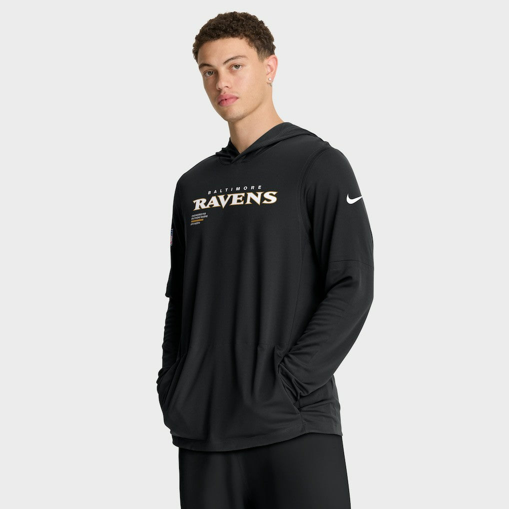 Baltimore Ravens Sideline Pure Fury Performance Long Sleeve Hoodie T-Shirt Black