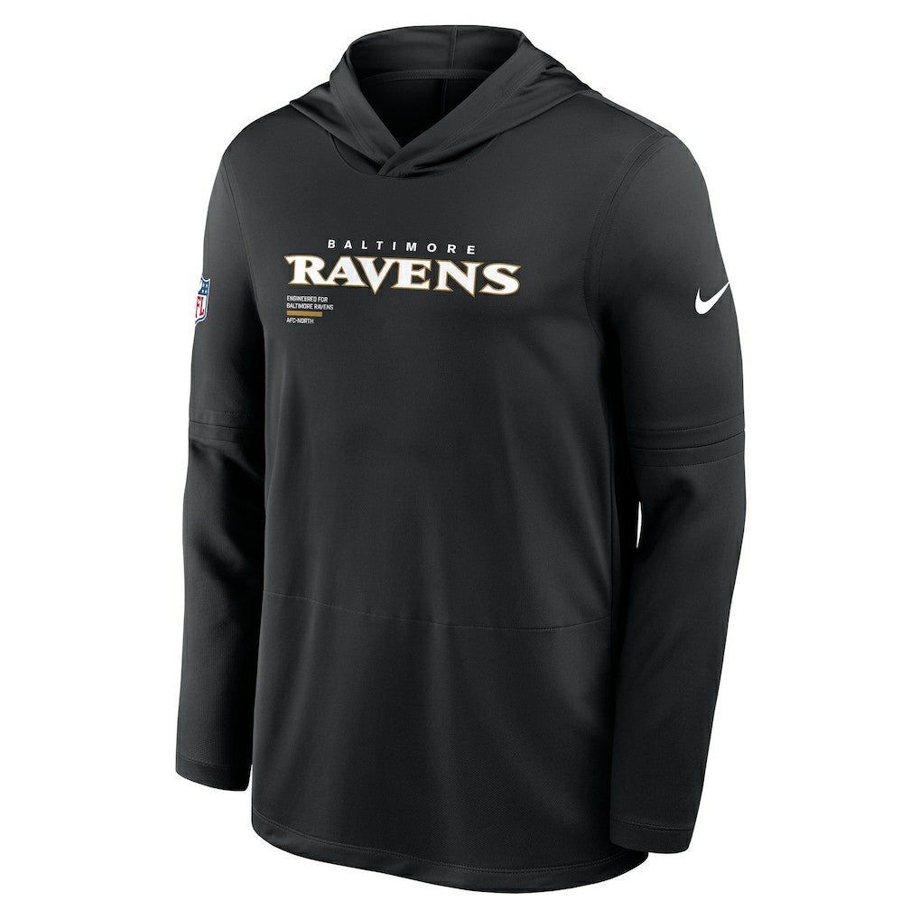 Baltimore Ravens Sideline Pure Fury Performance Long Sleeve Hoodie T-Shirt Black