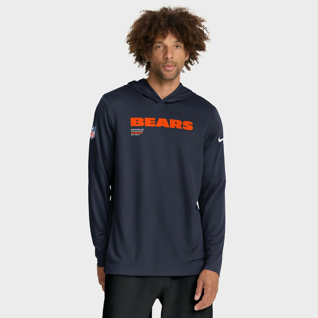 Chicago Bears Sideline Pure Fury Performance Long Sleeve Hoodie T-Shirt Navy