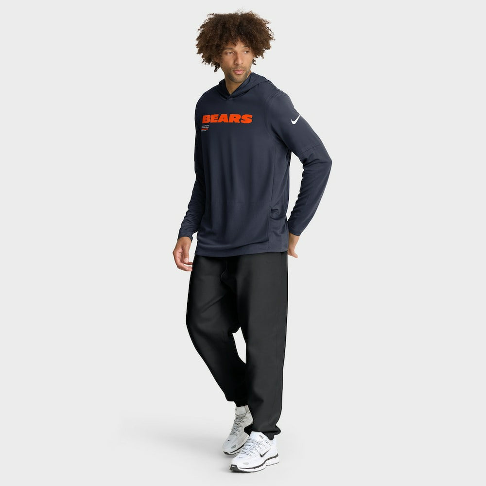 Chicago Bears Sideline Pure Fury Performance Long Sleeve Hoodie T-Shirt Navy