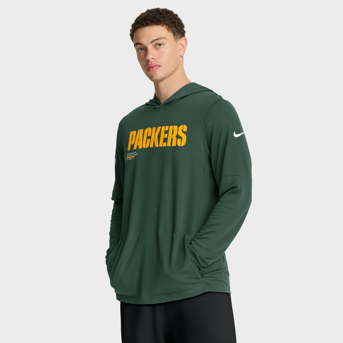 Green Bay Packers Sideline Pure Fury Performance Long Sleeve Hoodie T-Shirt Green
