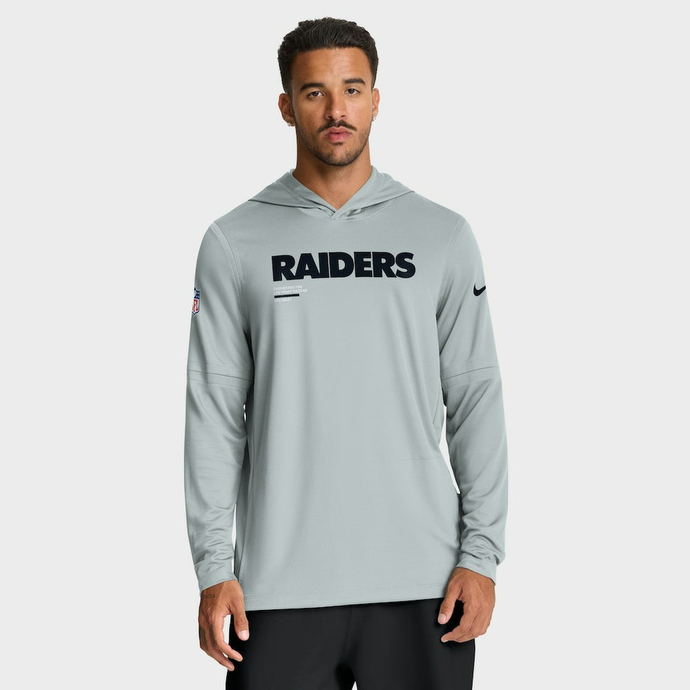 Las Vegas Raiders Sideline Pure Fury Performance Long Sleeve Hoodie T-Shirt Silver
