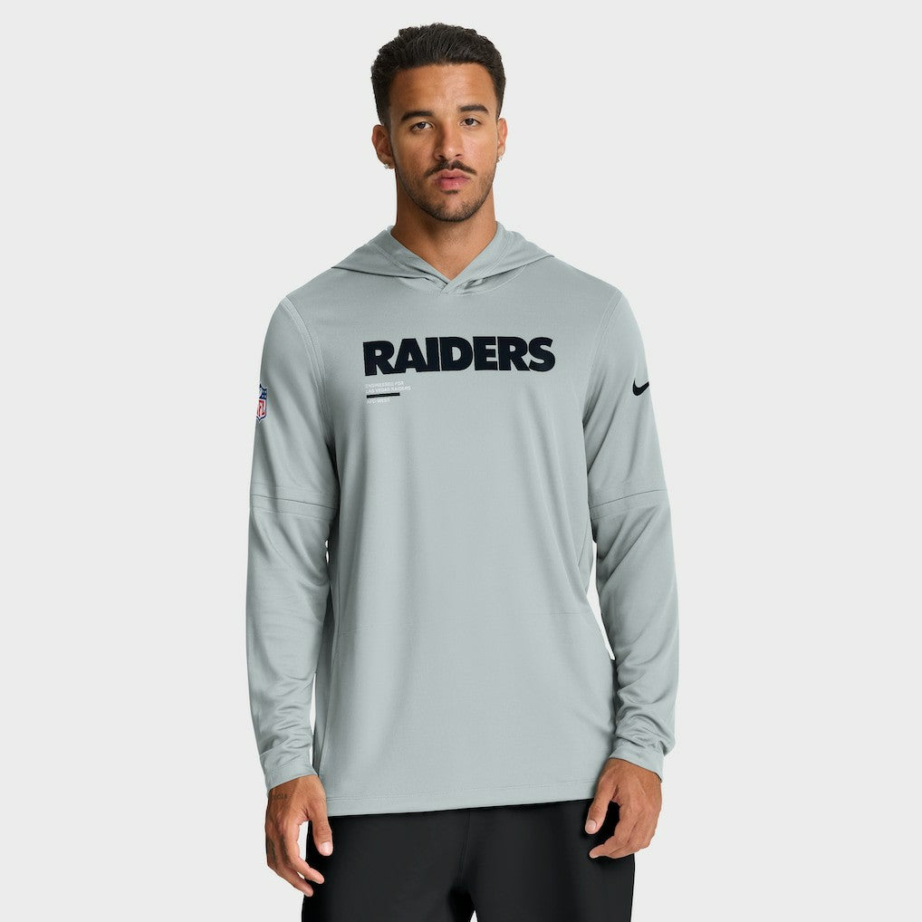Las Vegas Raiders Sideline Pure Fury Performance Long Sleeve Hoodie T-Shirt Silver