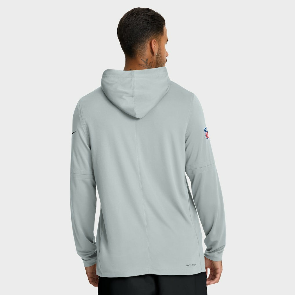 Las Vegas Raiders Sideline Pure Fury Performance Long Sleeve Hoodie T-Shirt Silver