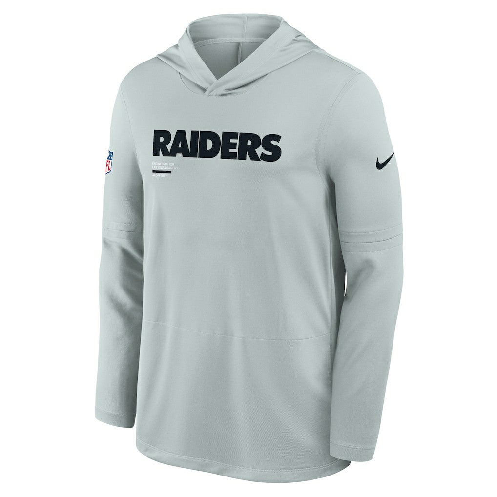 Las Vegas Raiders Sideline Pure Fury Performance Long Sleeve Hoodie T-Shirt Silver