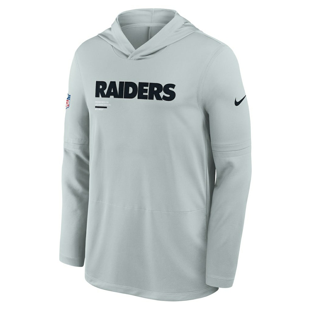 Las Vegas Raiders Sideline Pure Fury Performance Long Sleeve Hoodie T-Shirt Silver