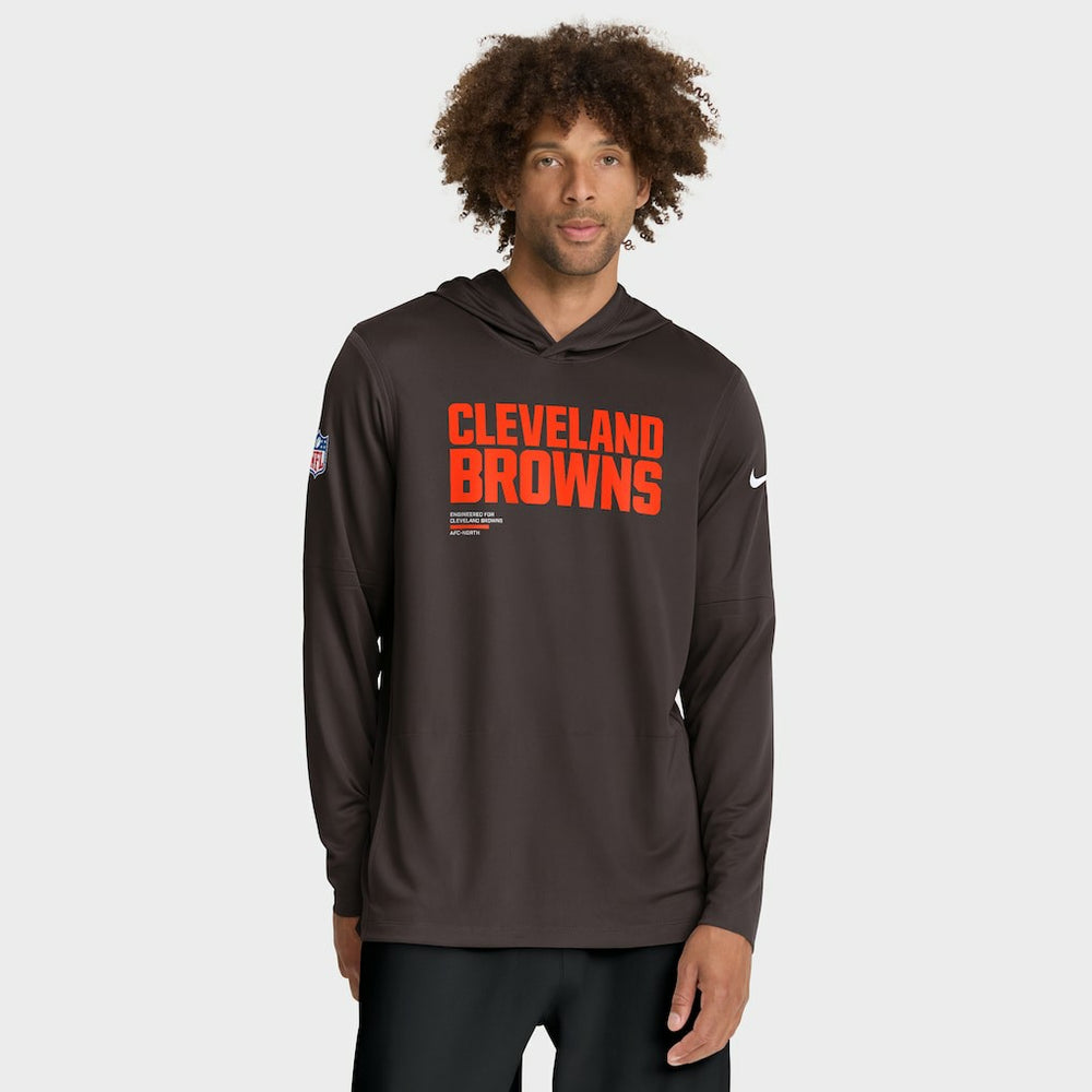Cleveland Browns Sideline Pure Fury Performance Long Sleeve Hoodie T-Shirt Brown