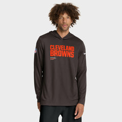 Cleveland Browns Sideline Pure Fury Performance Long Sleeve Hoodie T-Shirt Brown