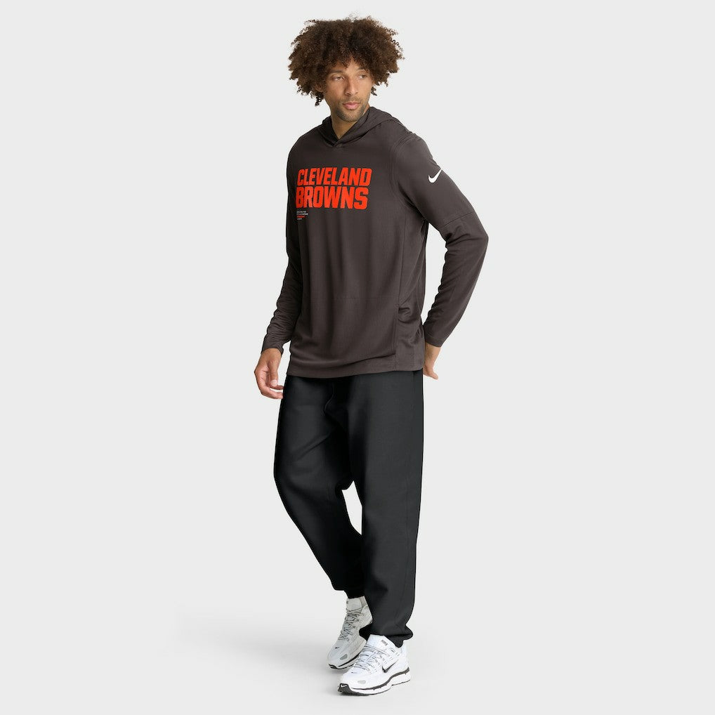 Cleveland Browns Sideline Pure Fury Performance Long Sleeve Hoodie T-Shirt Brown