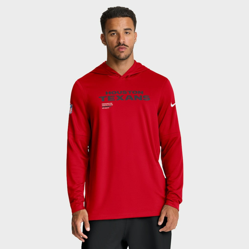Houston Texans Sideline Pure Fury Performance Long Sleeve Hoodie T-Shirt Red