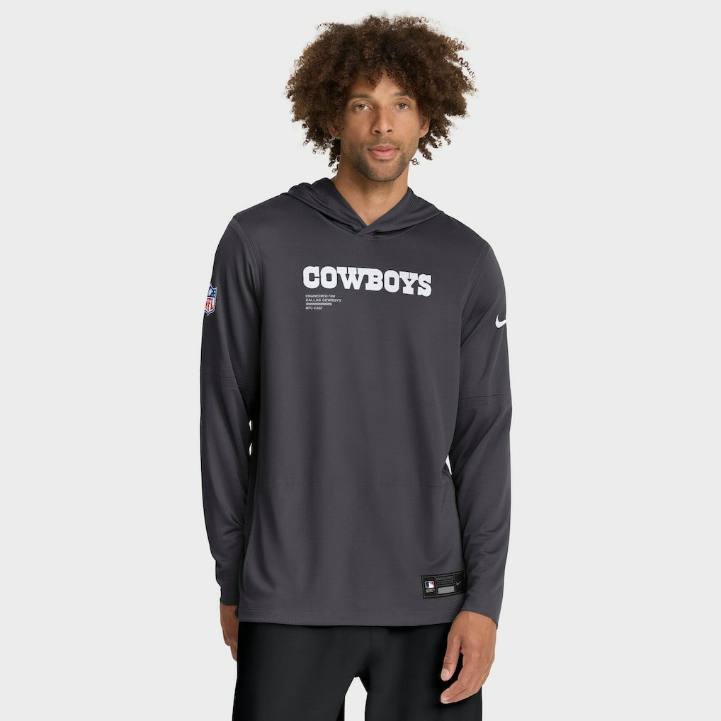 Dallas Cowboys Sideline Pure Fury Performance Long Sleeve Hoodie T-Shirt Anthracite