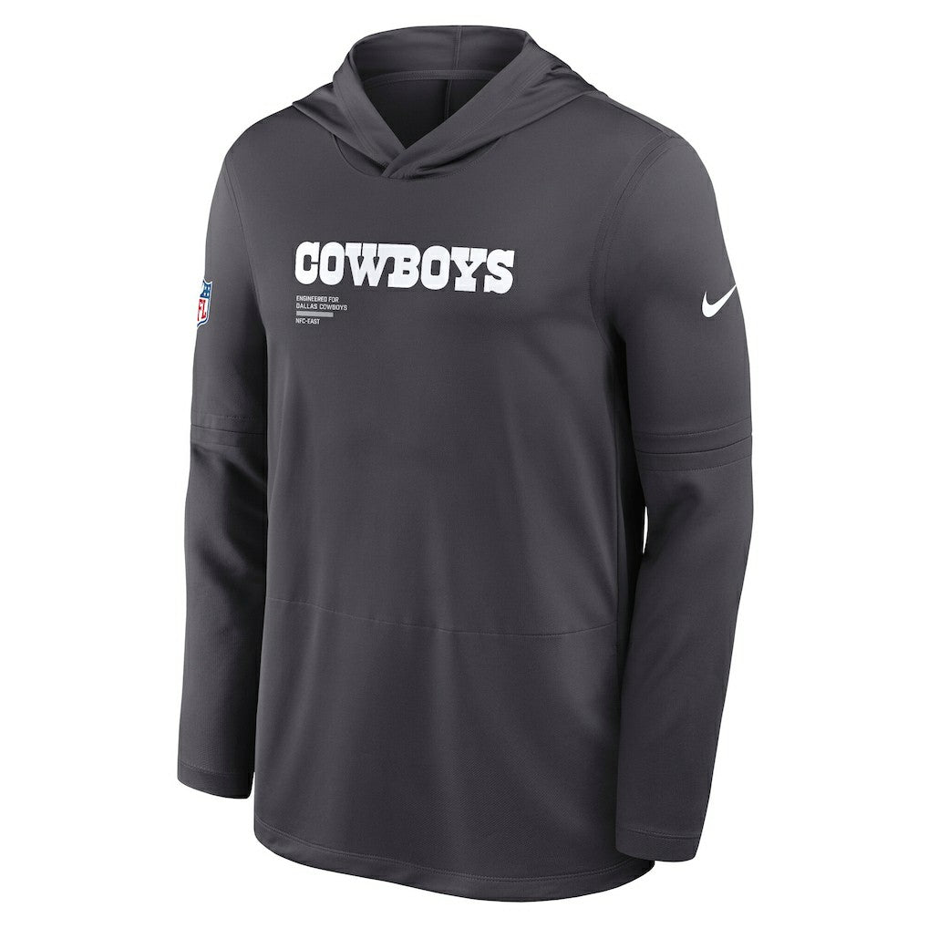 Dallas Cowboys Sideline Pure Fury Performance Long Sleeve Hoodie T-Shirt Anthracite