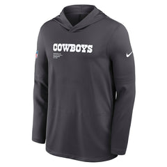 Dallas Cowboys Sideline Pure Fury Performance Long Sleeve Hoodie T-Shirt Anthracite