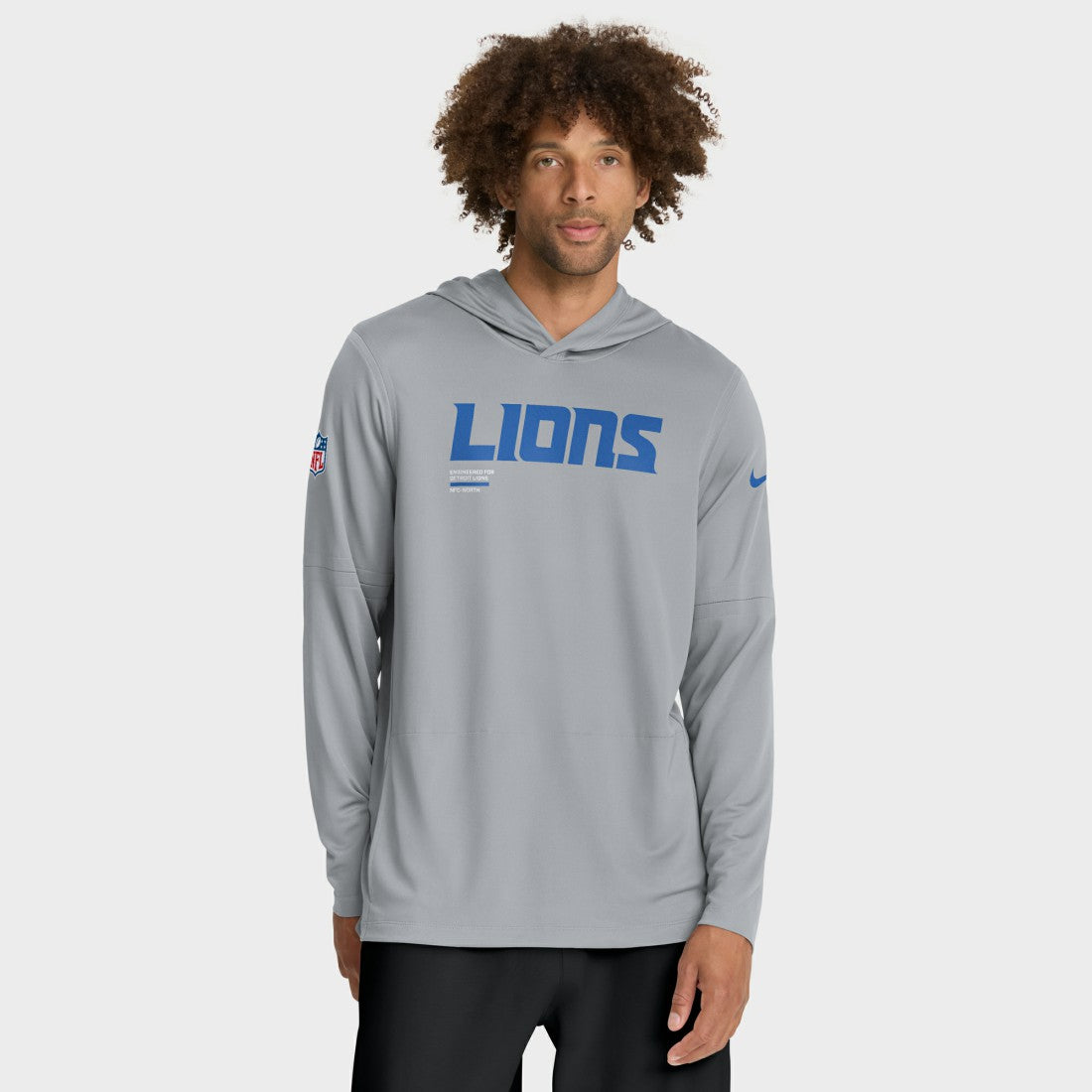 Detroit Lions Sideline Pure Fury Performance Long Sleeve Hoodie T-Shirt Gray
