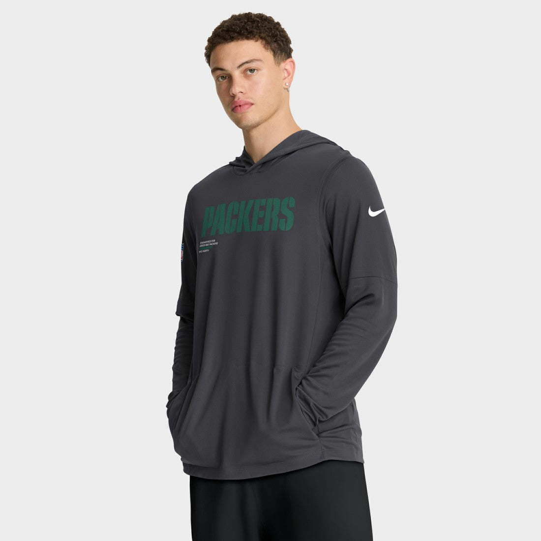Green Bay Packers Sideline Pure Fury Performance Long Sleeve Hoodie T-Shirt Anthracite