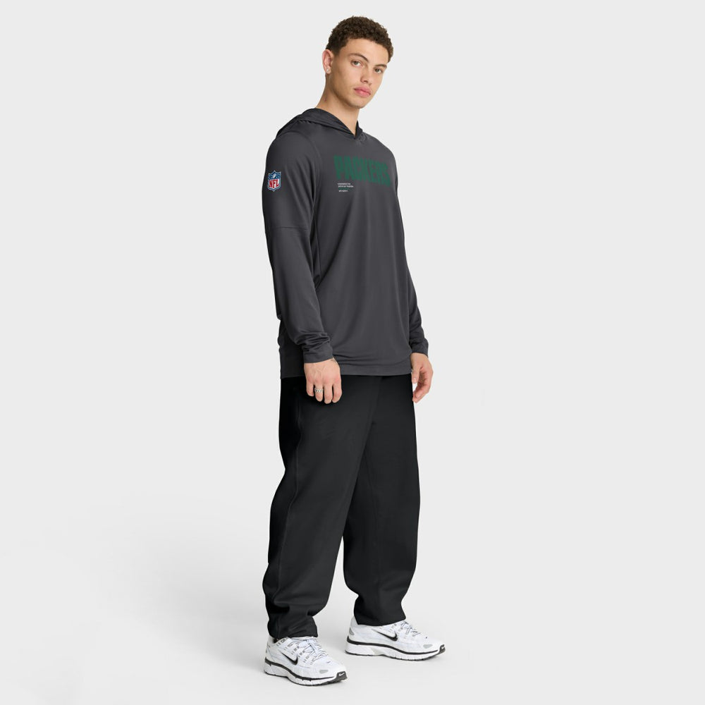 Green Bay Packers Sideline Pure Fury Performance Long Sleeve Hoodie T-Shirt Anthracite