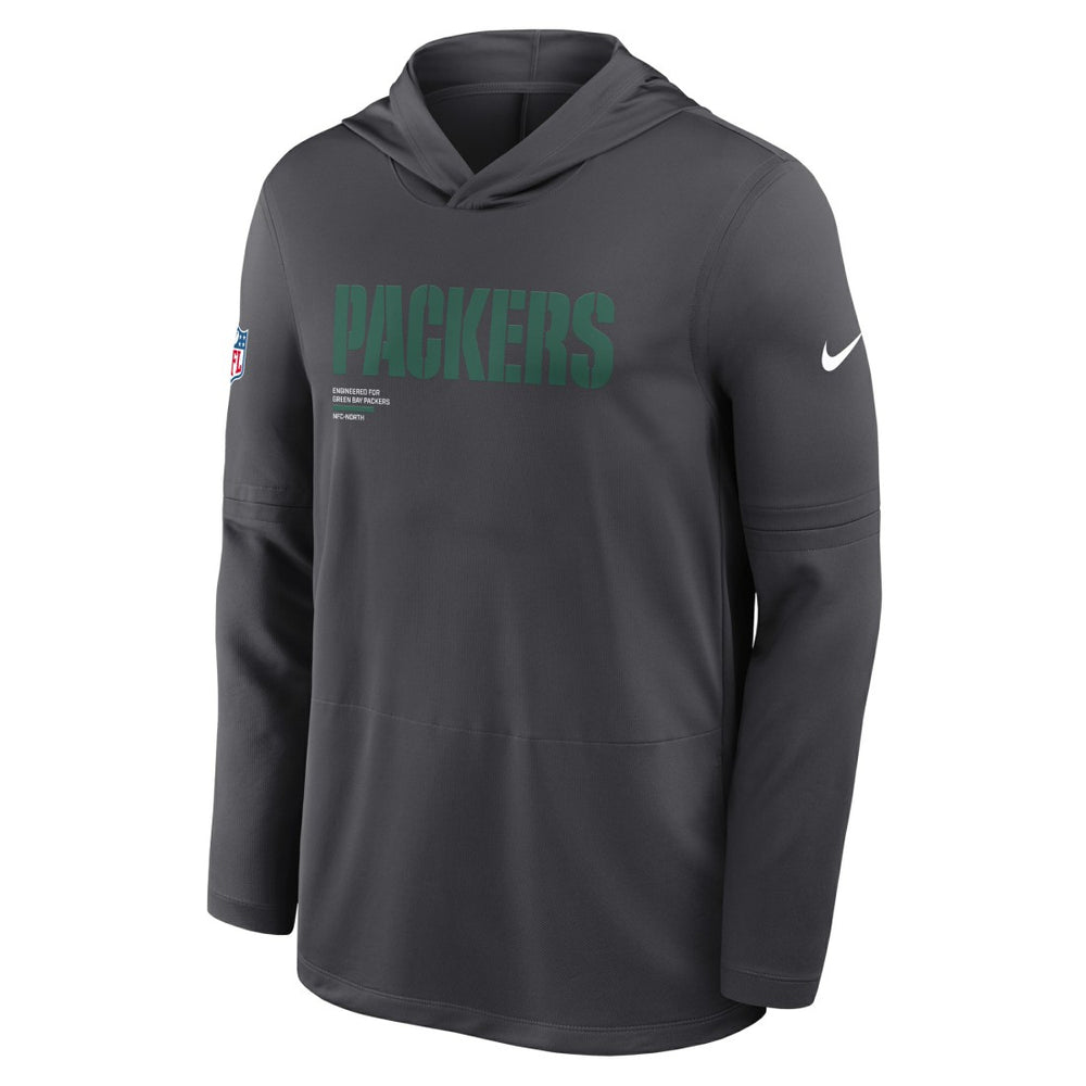 Green Bay Packers Sideline Pure Fury Performance Long Sleeve Hoodie T-Shirt Anthracite