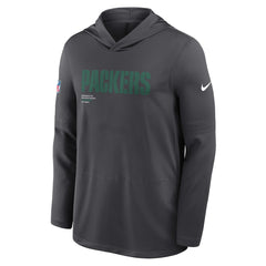 Green Bay Packers Sideline Pure Fury Performance Long Sleeve Hoodie T-Shirt Anthracite