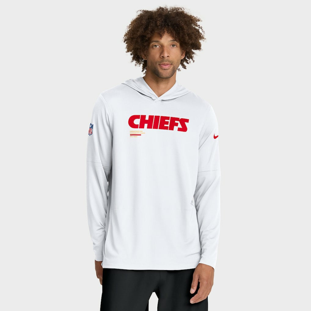 Kansas City Chiefs Sideline Pure Fury Performance Long Sleeve Hoodie T-Shirt White