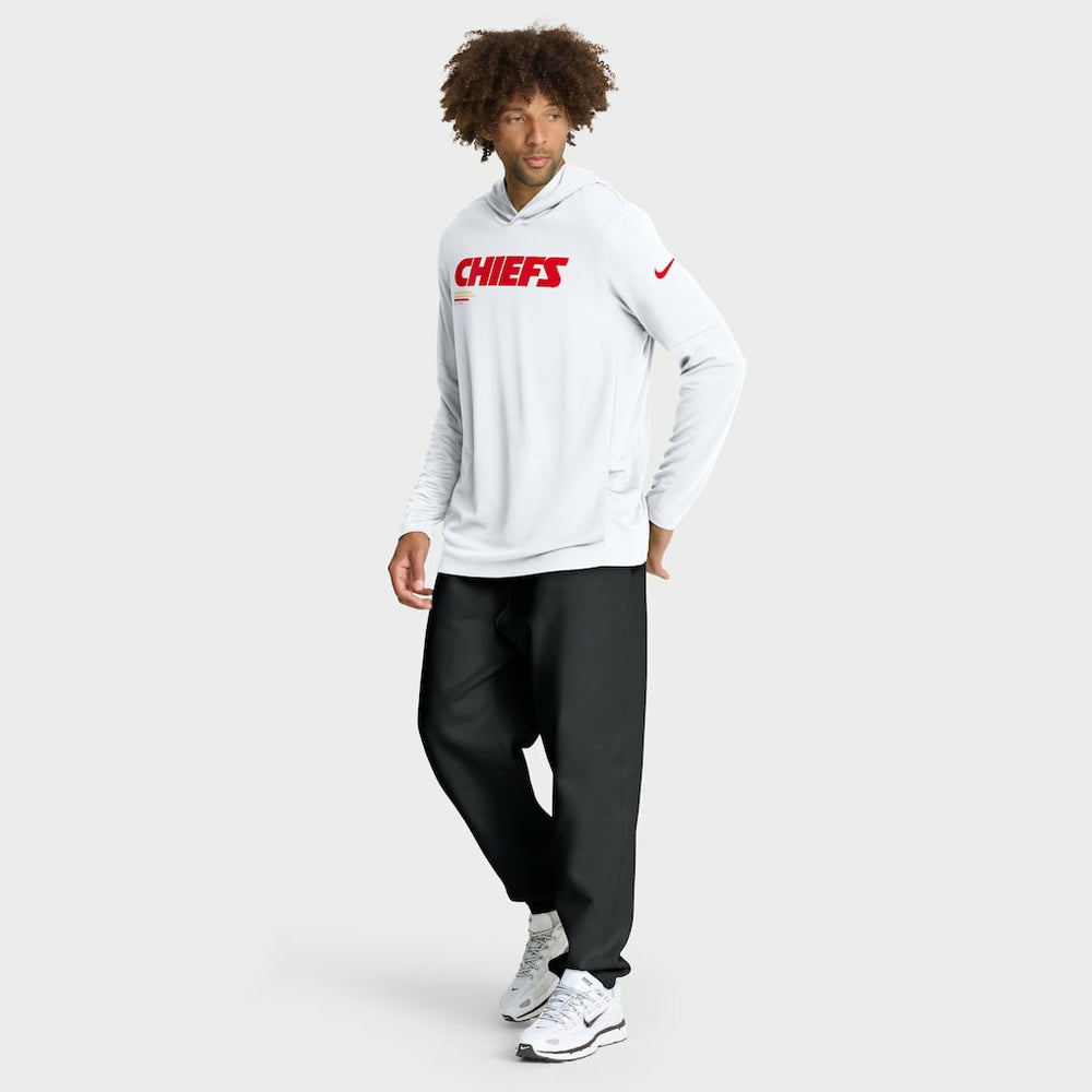 Kansas City Chiefs Sideline Pure Fury Performance Long Sleeve Hoodie T-Shirt White