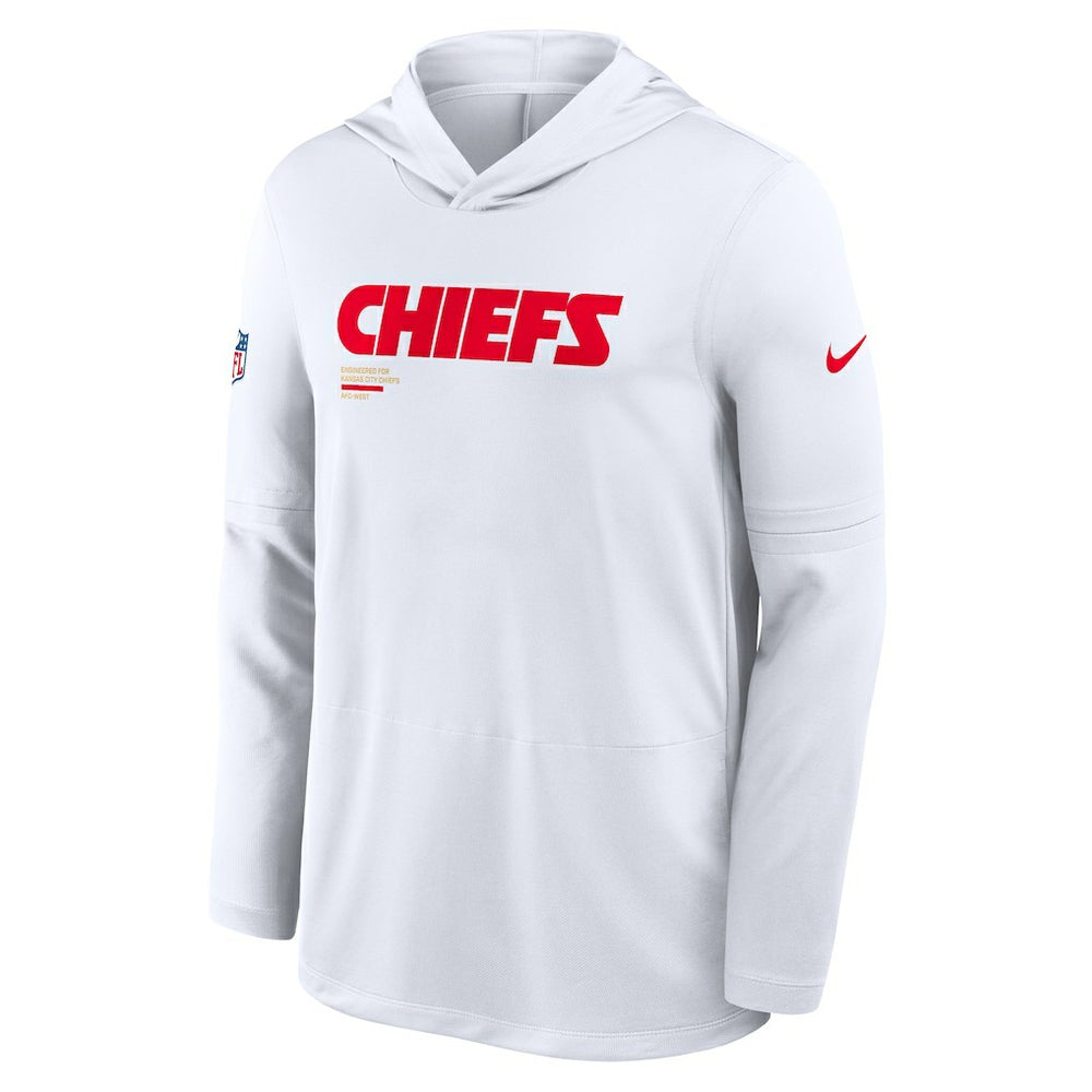 Kansas City Chiefs Sideline Pure Fury Performance Long Sleeve Hoodie T-Shirt White