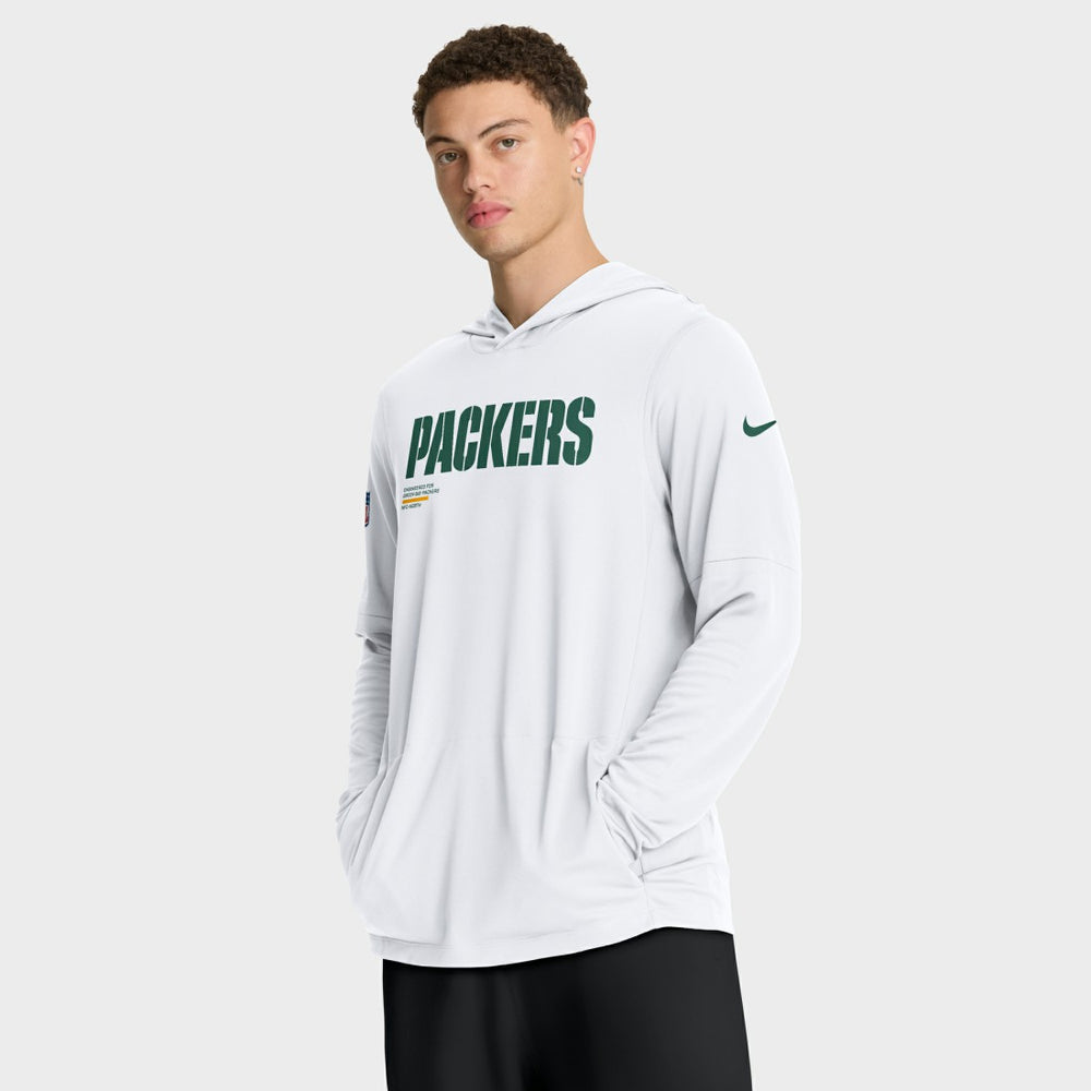Green Bay Packers Sideline Pure Fury Performance Long Sleeve Hoodie T-Shirt White