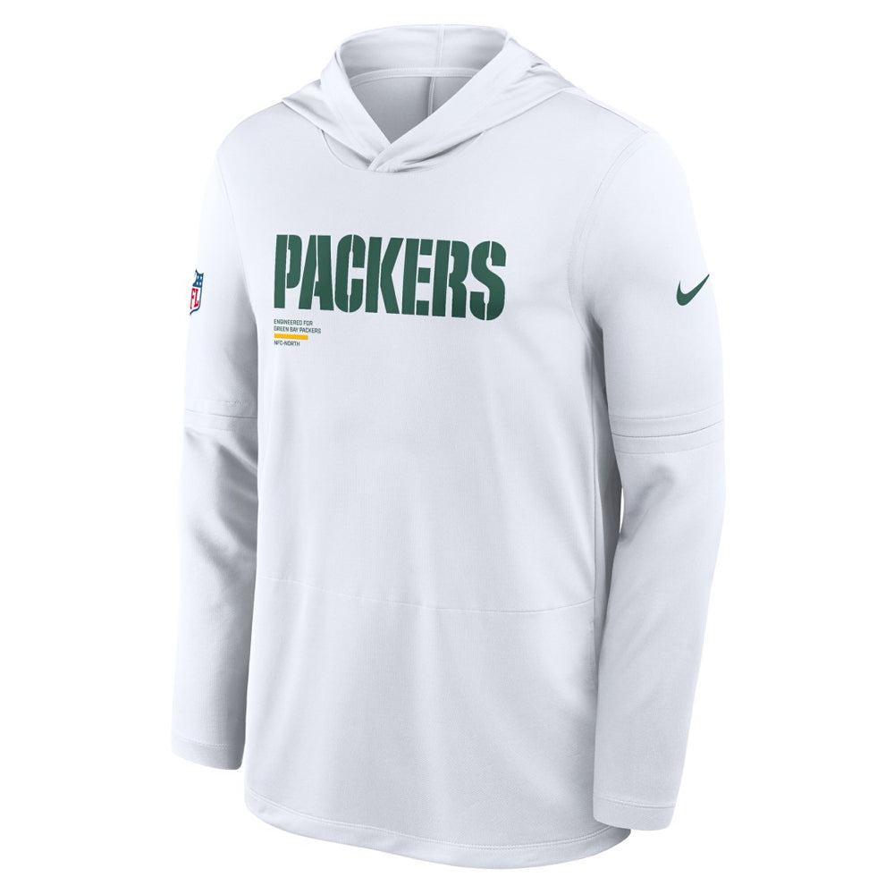 Green Bay Packers Sideline Pure Fury Performance Long Sleeve Hoodie T-Shirt White
