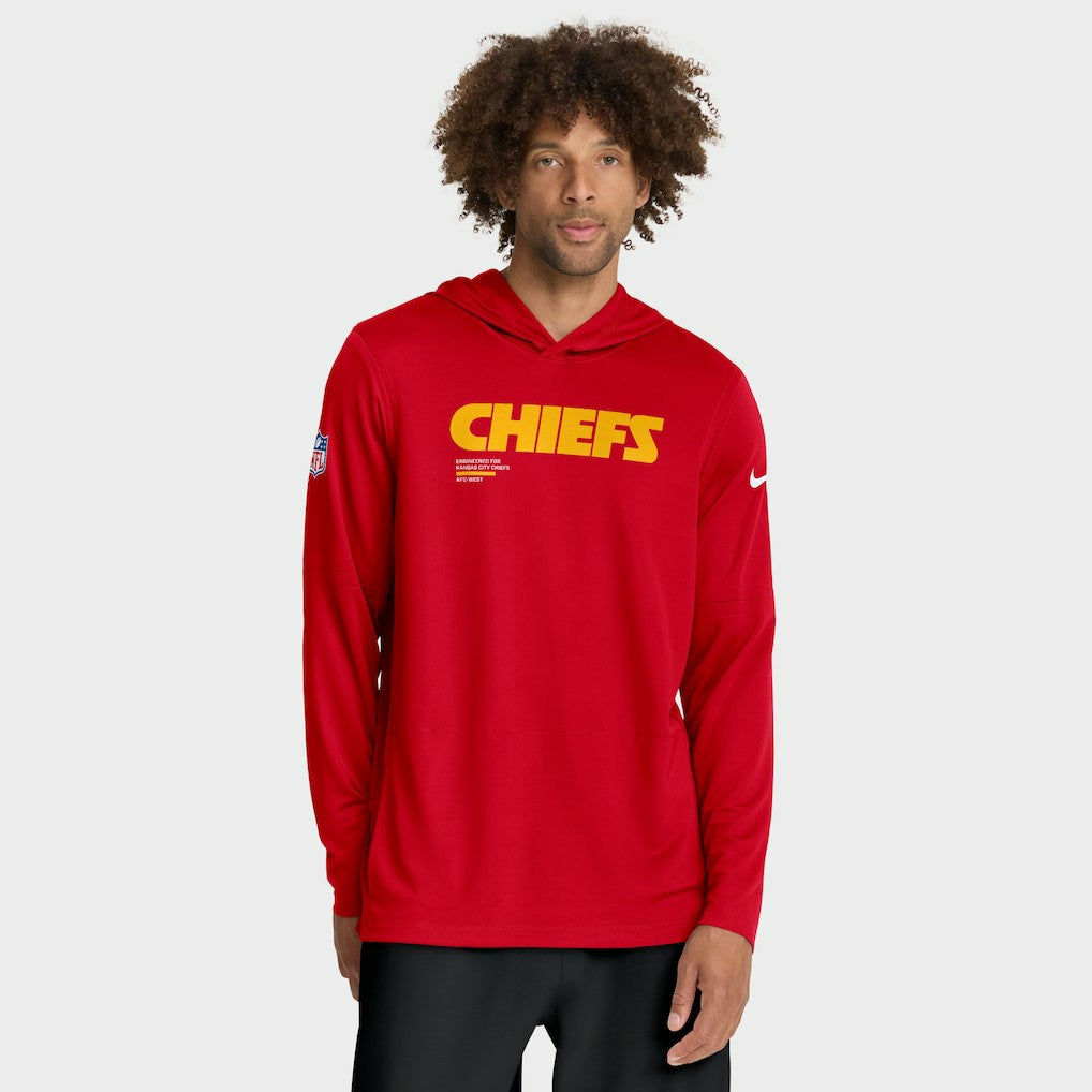 Kansas City Chiefs Sideline Pure Fury Performance Long Sleeve Hoodie T-Shirt Red