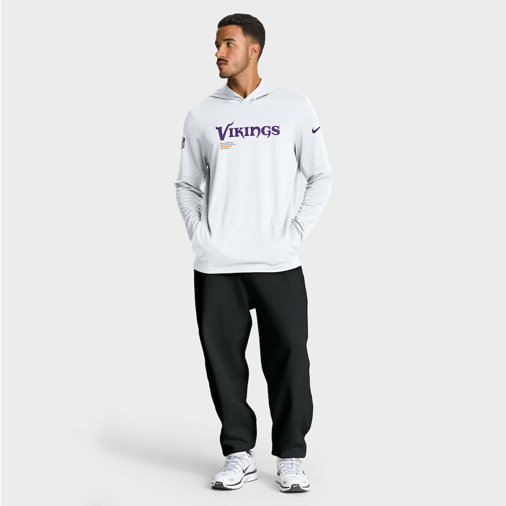 Minnesota Vikings Sideline Pure Fury Performance Long Sleeve Hoodie T-Shirt White