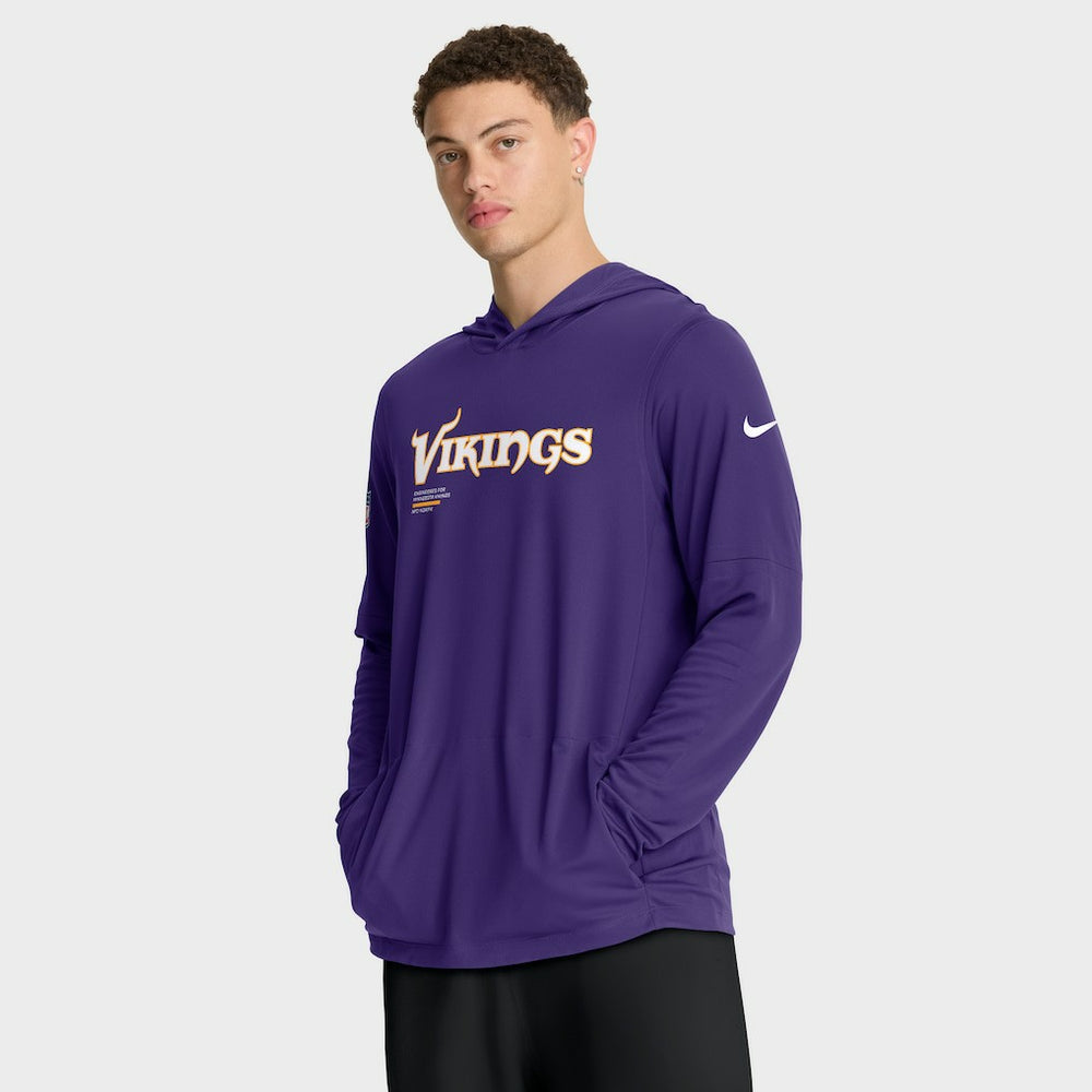 Minnesota Vikings Sideline Pure Fury Performance Long Sleeve Hoodie T-Shirt Purple