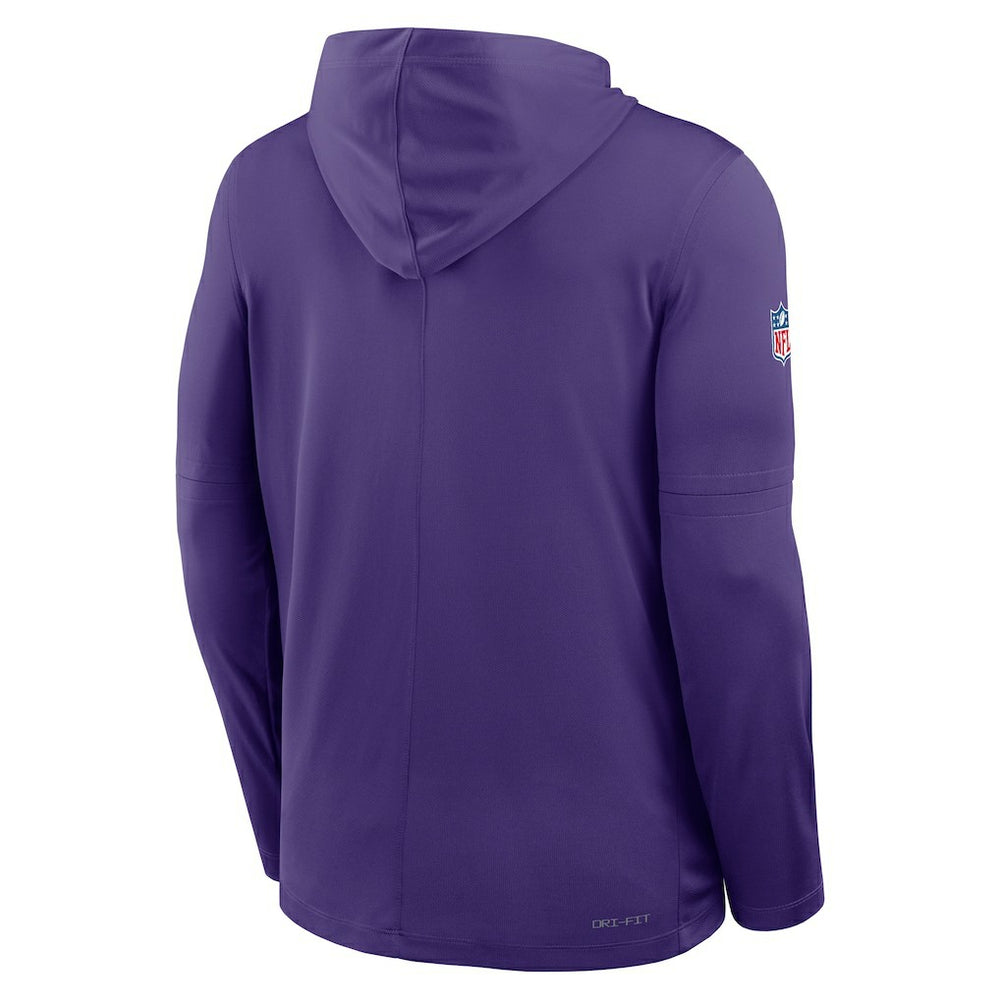 Minnesota Vikings Sideline Pure Fury Performance Long Sleeve Hoodie T-Shirt Purple