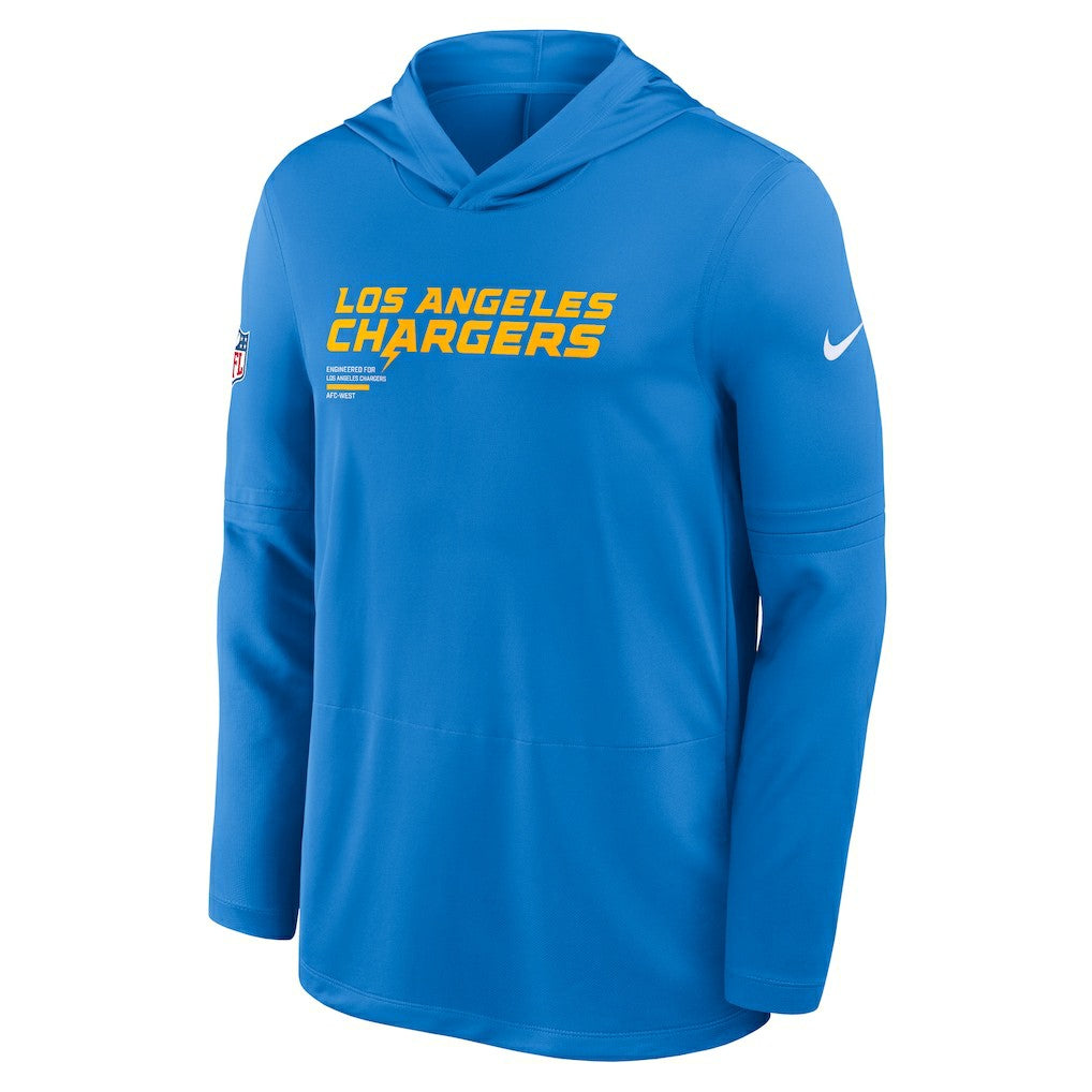 Los Angeles Chargers Sideline Pure Fury Performance Long Sleeve Hoodie T-Shirt Powder Blue
