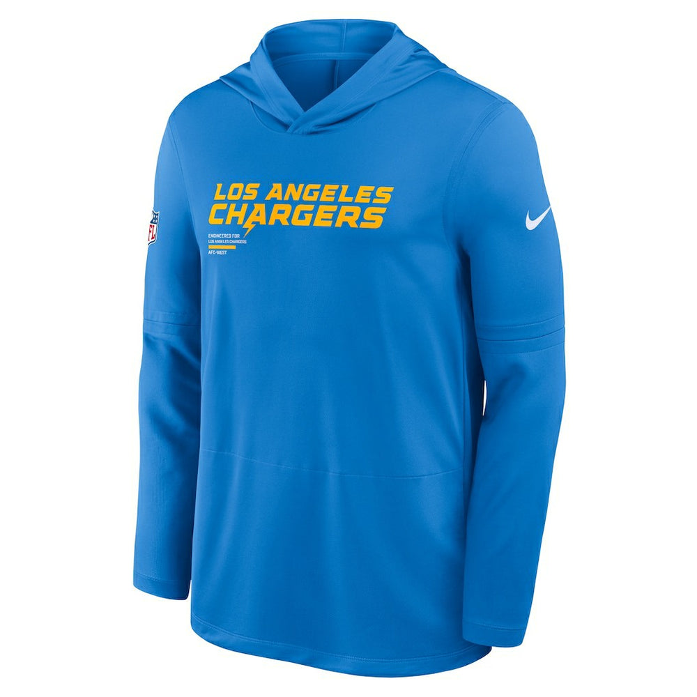 Los Angeles Chargers Sideline Pure Fury Performance Long Sleeve Hoodie T-Shirt Powder Blue