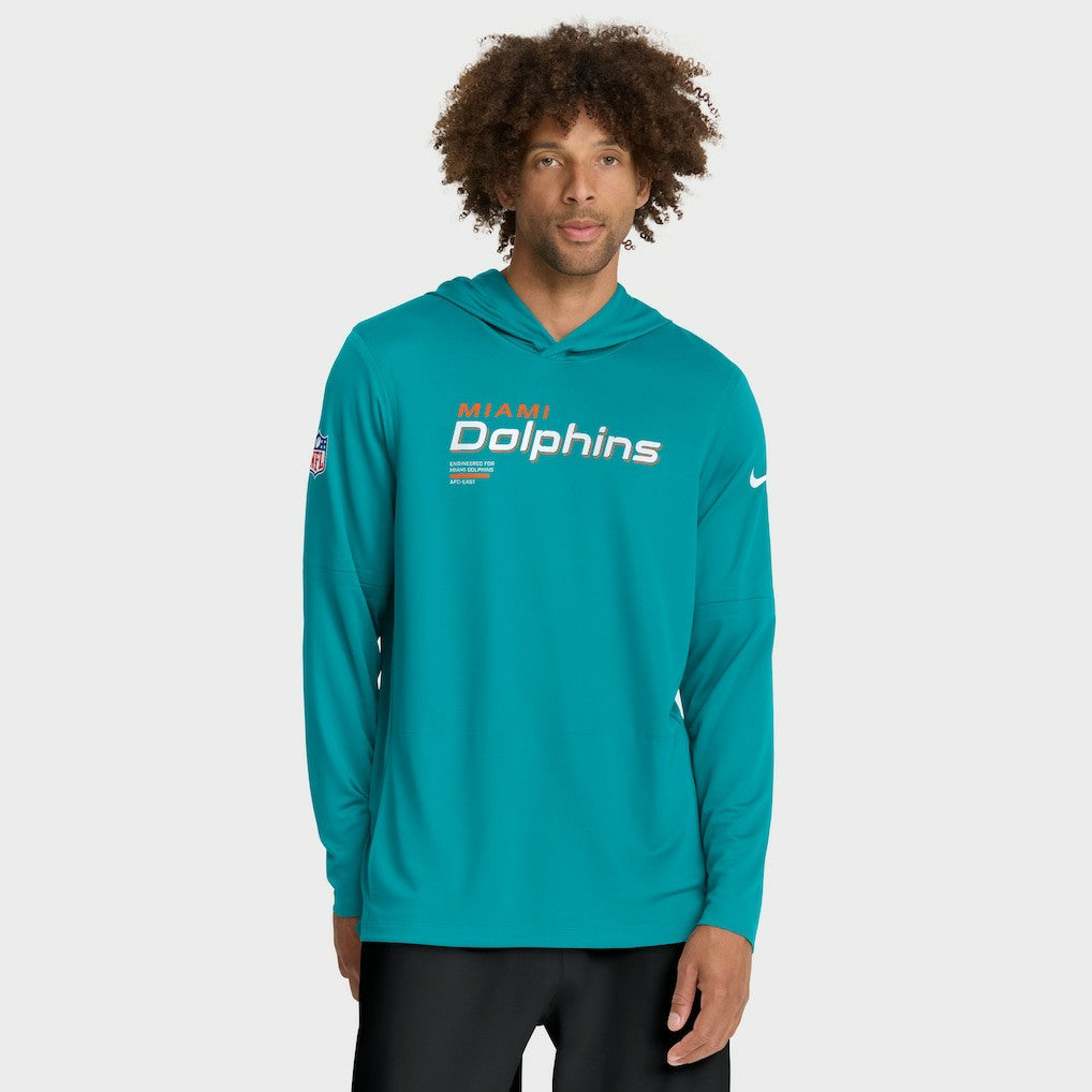 Miami Dolphins Sideline Pure Fury Performance Long Sleeve Hoodie T-Shirt Aqua