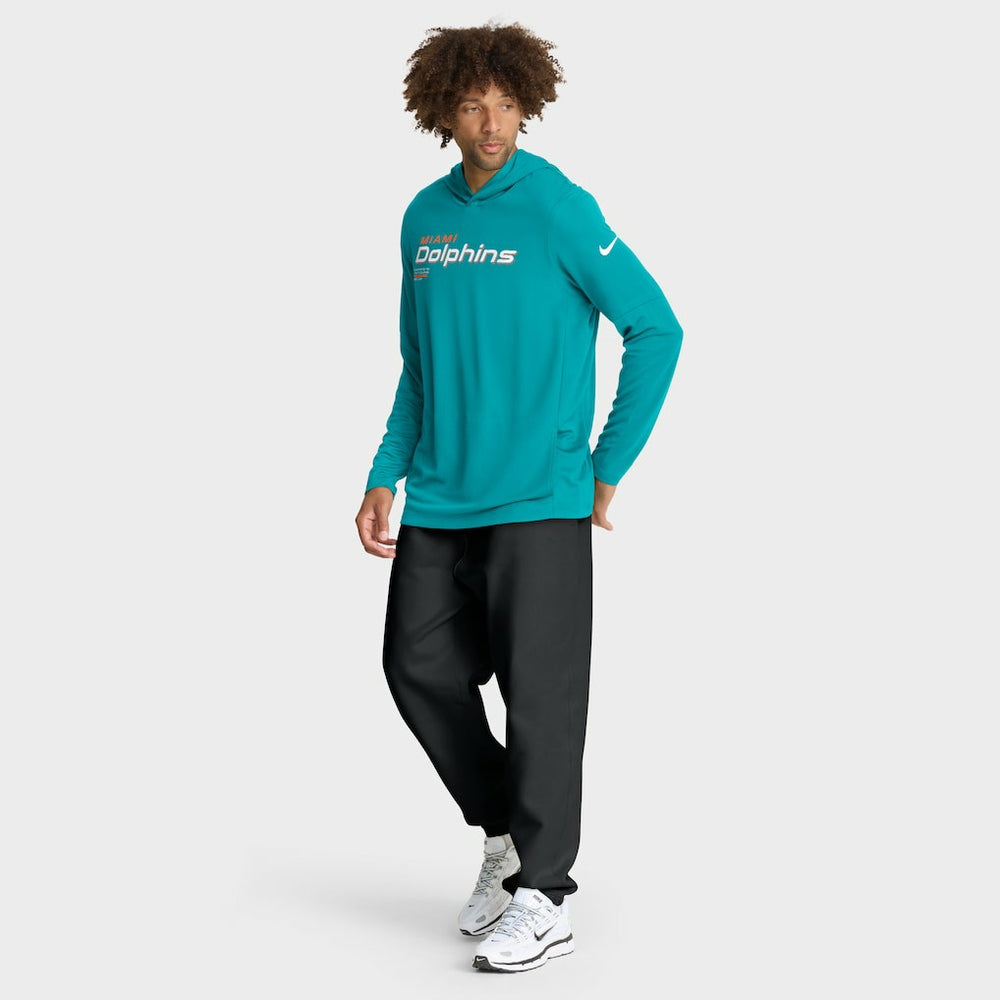 Miami Dolphins Sideline Pure Fury Performance Long Sleeve Hoodie T-Shirt Aqua
