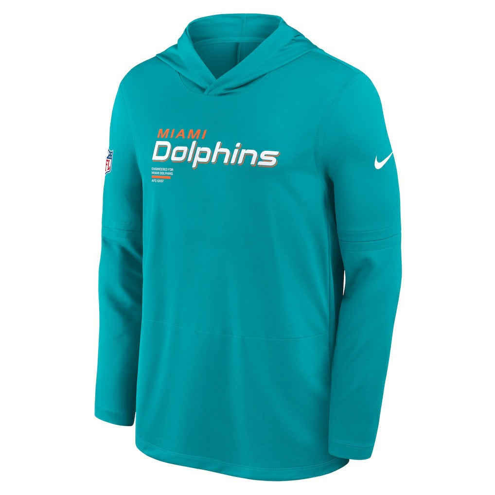 Miami Dolphins Sideline Pure Fury Performance Long Sleeve Hoodie T-Shirt Aqua