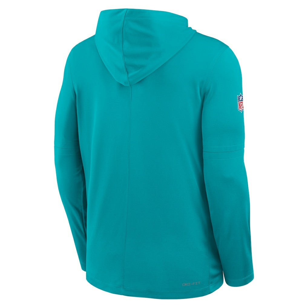 Miami Dolphins Sideline Pure Fury Performance Long Sleeve Hoodie T-Shirt Aqua