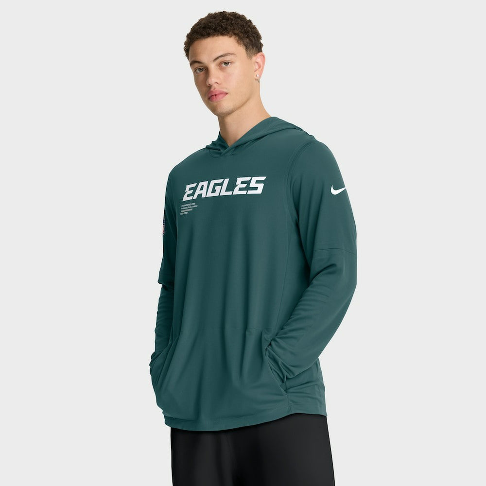 Philadelphia Eagles Sideline Pure Fury Performance Long Sleeve Hoodie T-Shirt Green