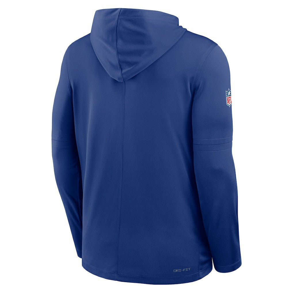 New York Giants Sideline Pure Fury Performance Long Sleeve Hoodie T-Shirt Royal