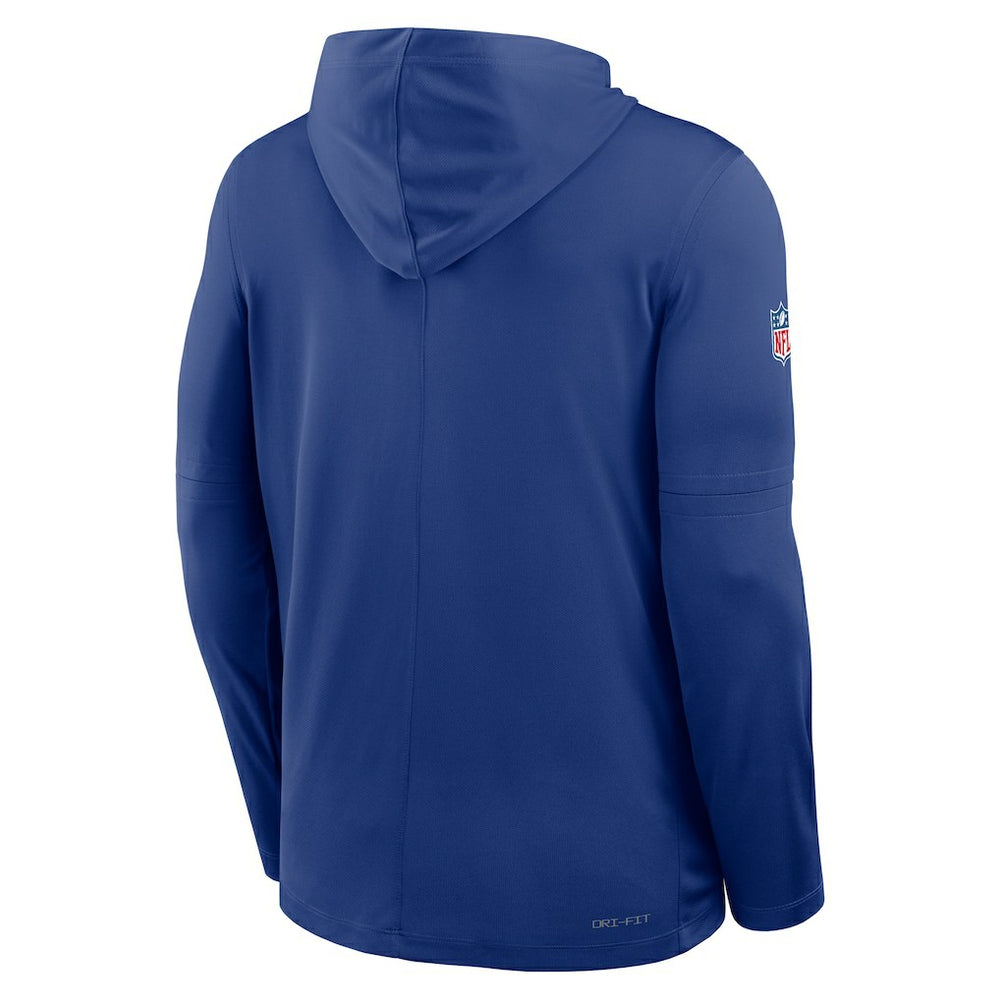 New York Giants Sideline Pure Fury Performance Long Sleeve Hoodie T-Shirt Royal