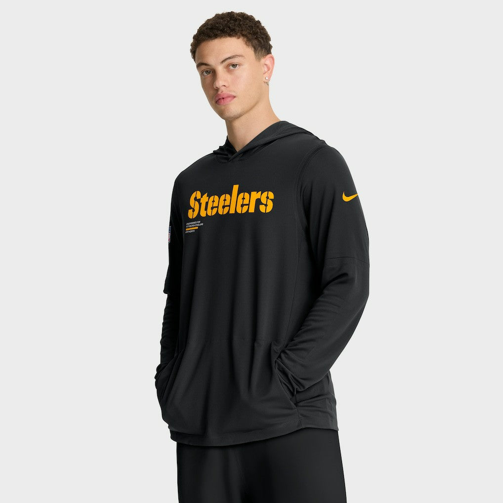 Pittsburgh Steelers Sideline Pure Fury Performance Long Sleeve Hoodie T-Shirt Black