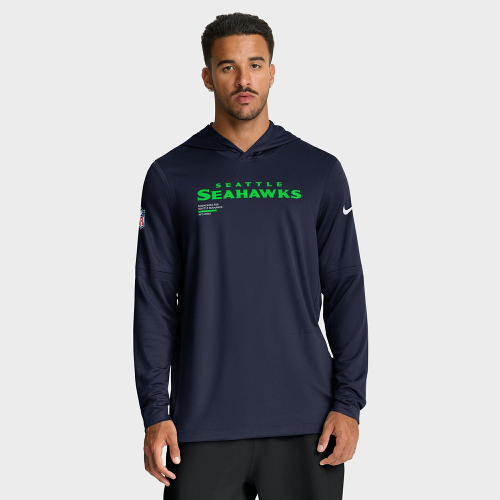 Seattle Seahawks Sideline Pure Fury Performance Long Sleeve Hoodie T-Shirt College Navy