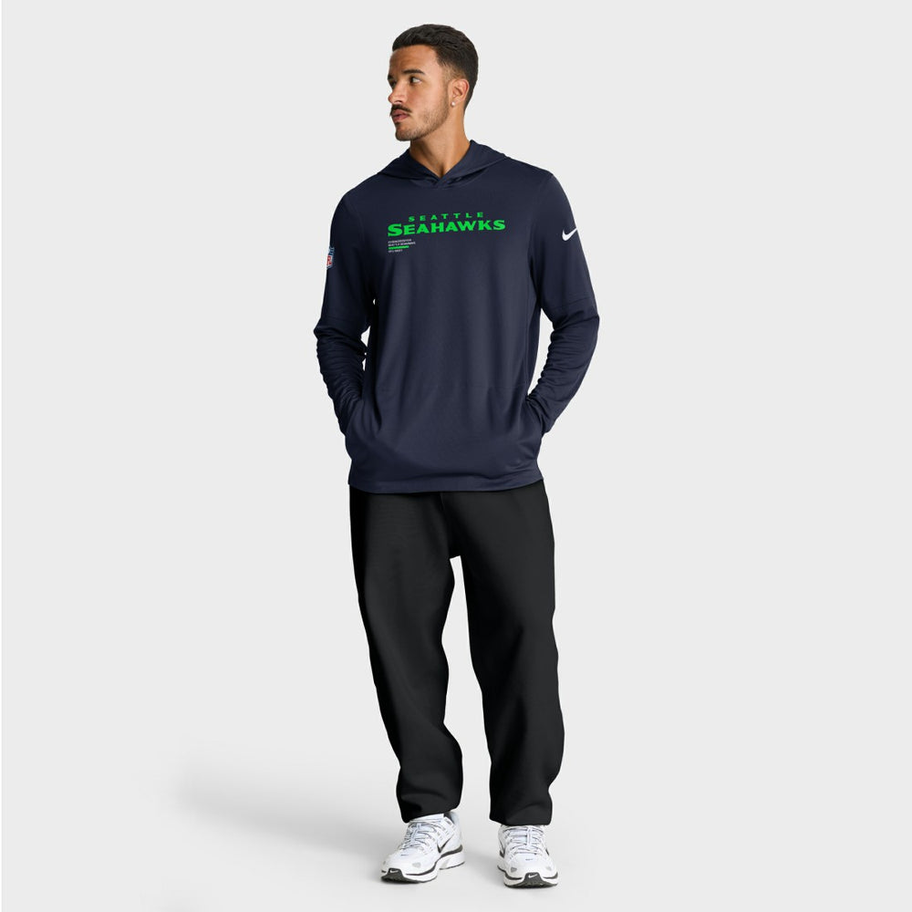 Seattle Seahawks Sideline Pure Fury Performance Long Sleeve Hoodie T-Shirt College Navy