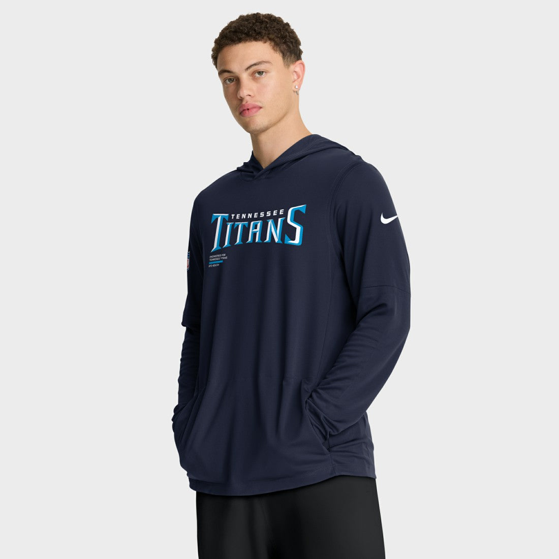 Tennessee Titans Sideline Pure Fury Performance Long Sleeve Hoodie T-Shirt Navy