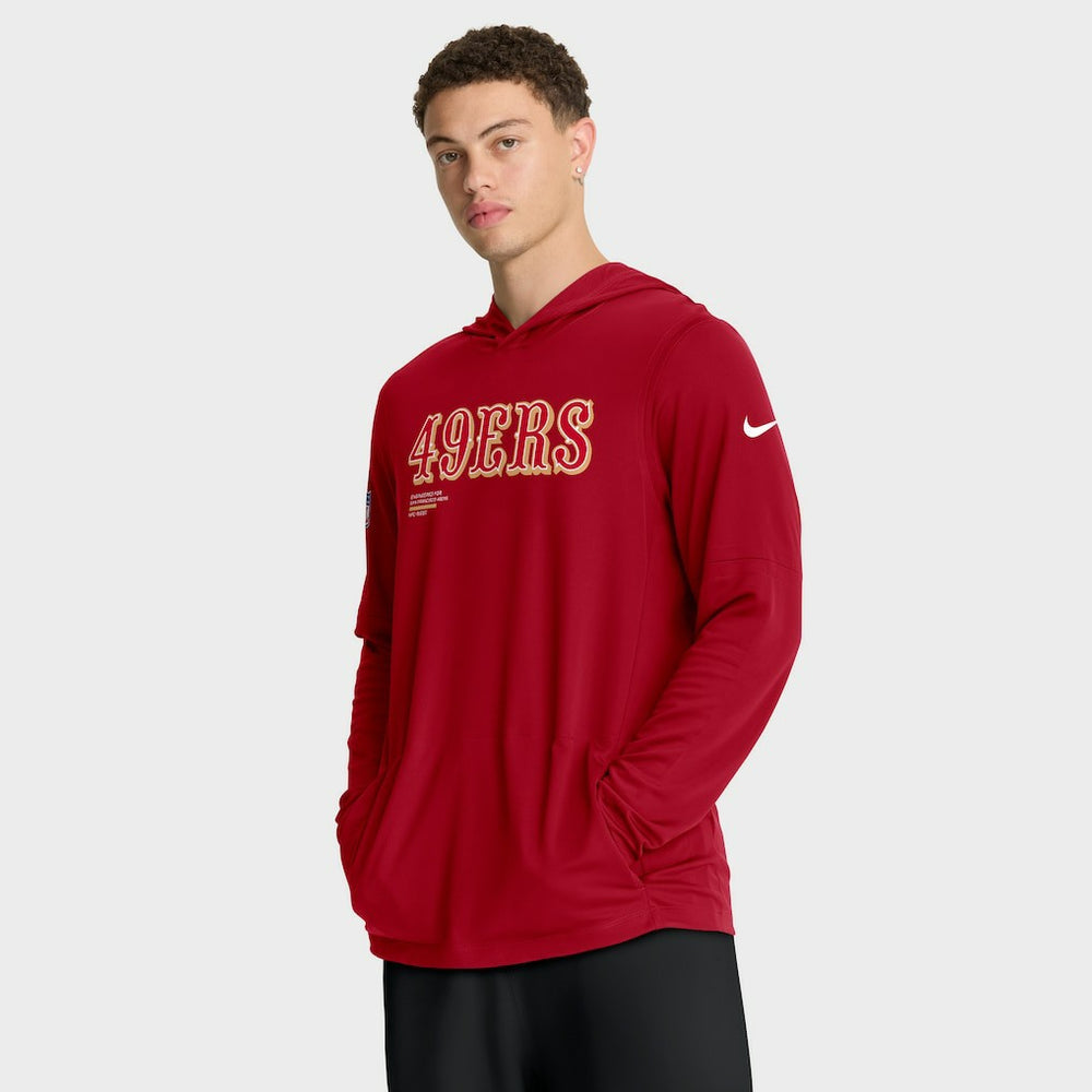 San Francisco 49ers Sideline Pure Fury Performance Long Sleeve Hoodie T-Shirt Scarlet