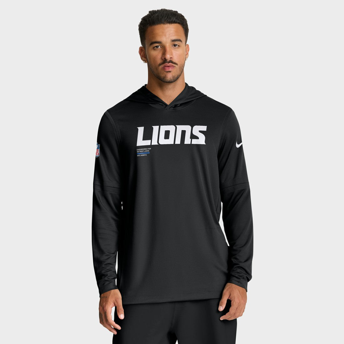 Detroit Lions Sideline Pure Fury Performance Long Sleeve Hoodie T-Shirt Black